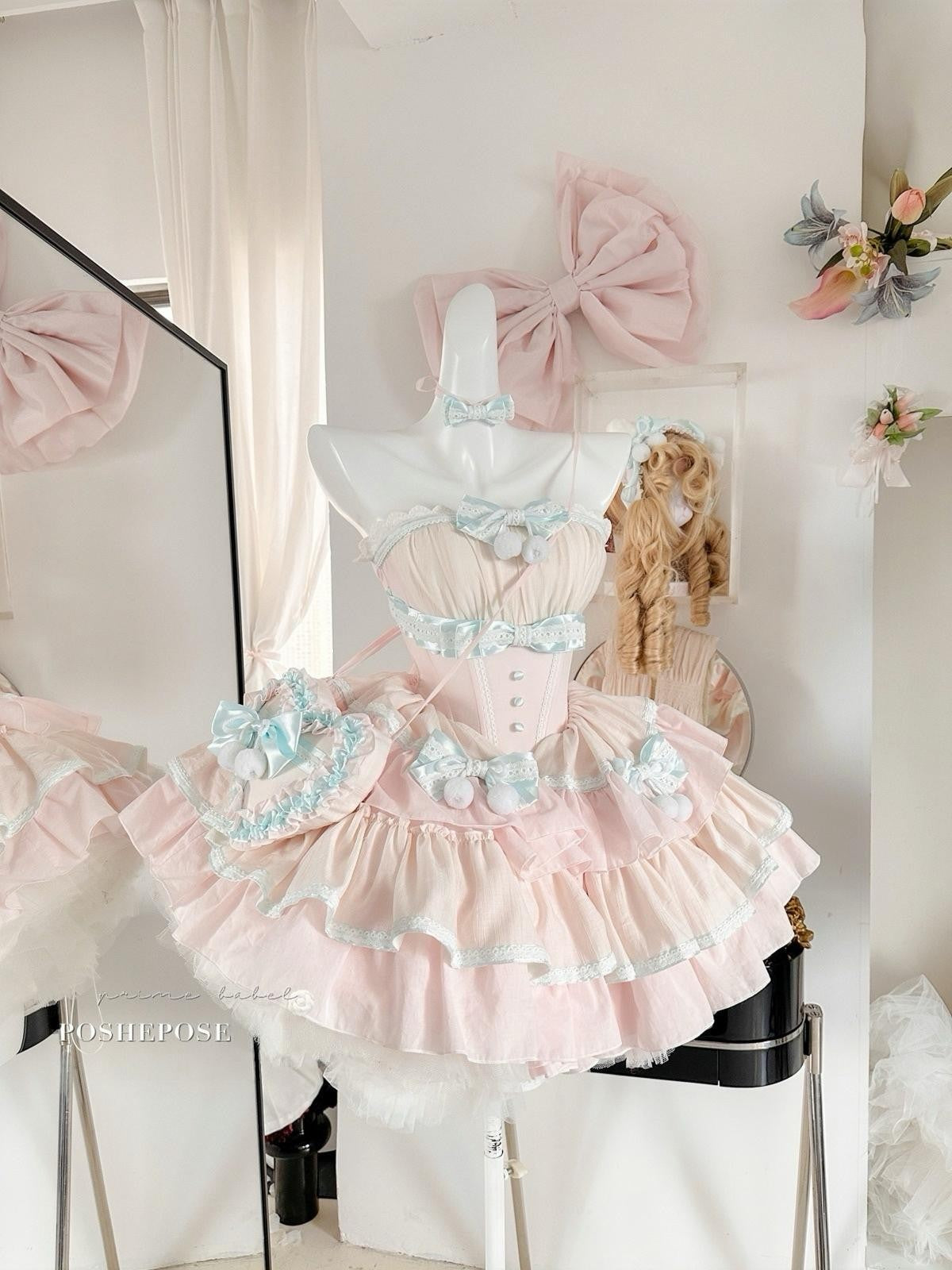 Dreamy wonderland-inspired mint and pink lolita dress by Poshepose Global.